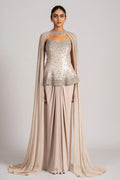 Gold Corset With Cape And Draped Skirt