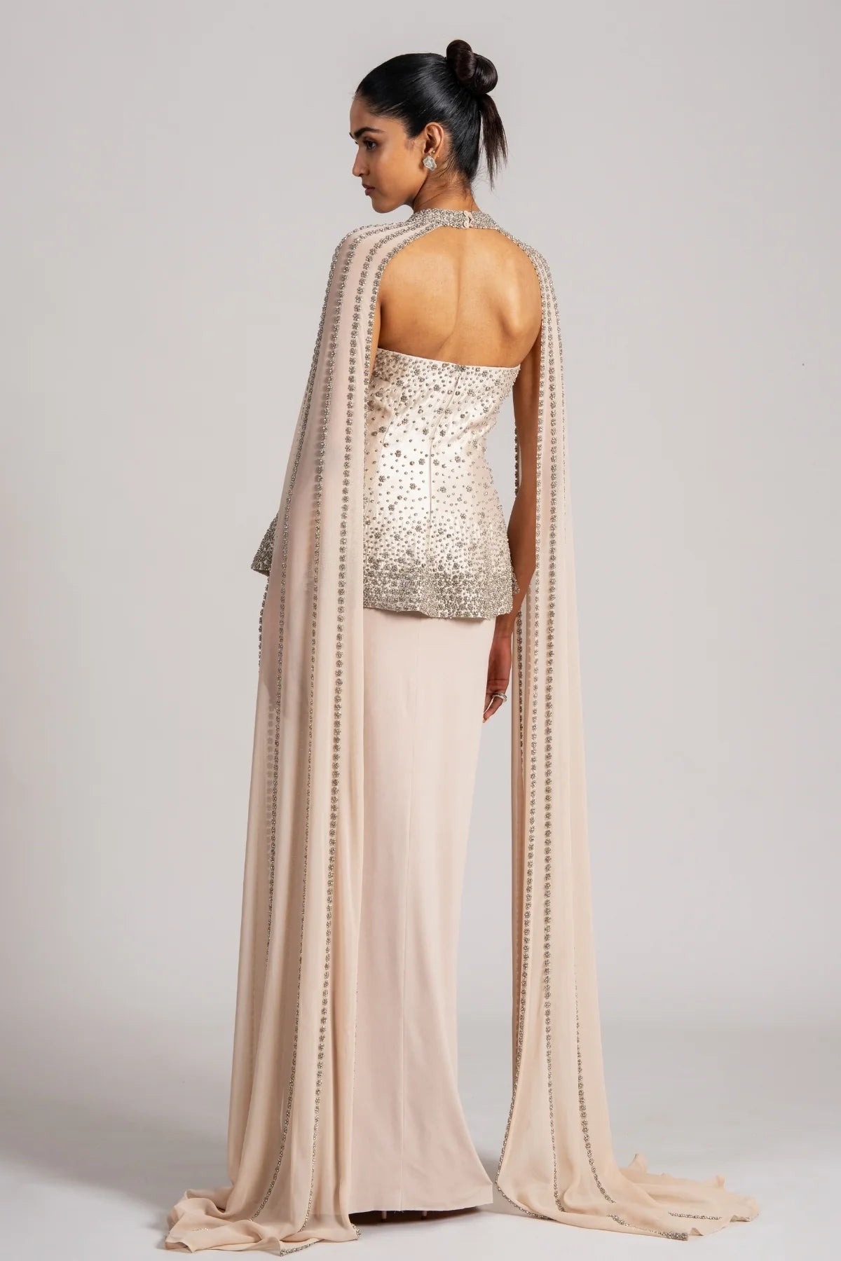 Gold Corset With Cape And Draped Skirt