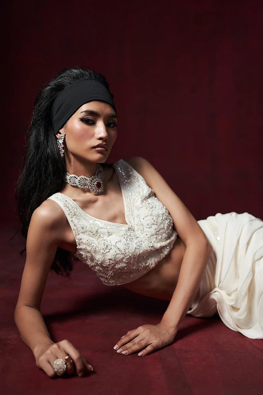 Ivory Drape Saree with Blouse & Jacket
