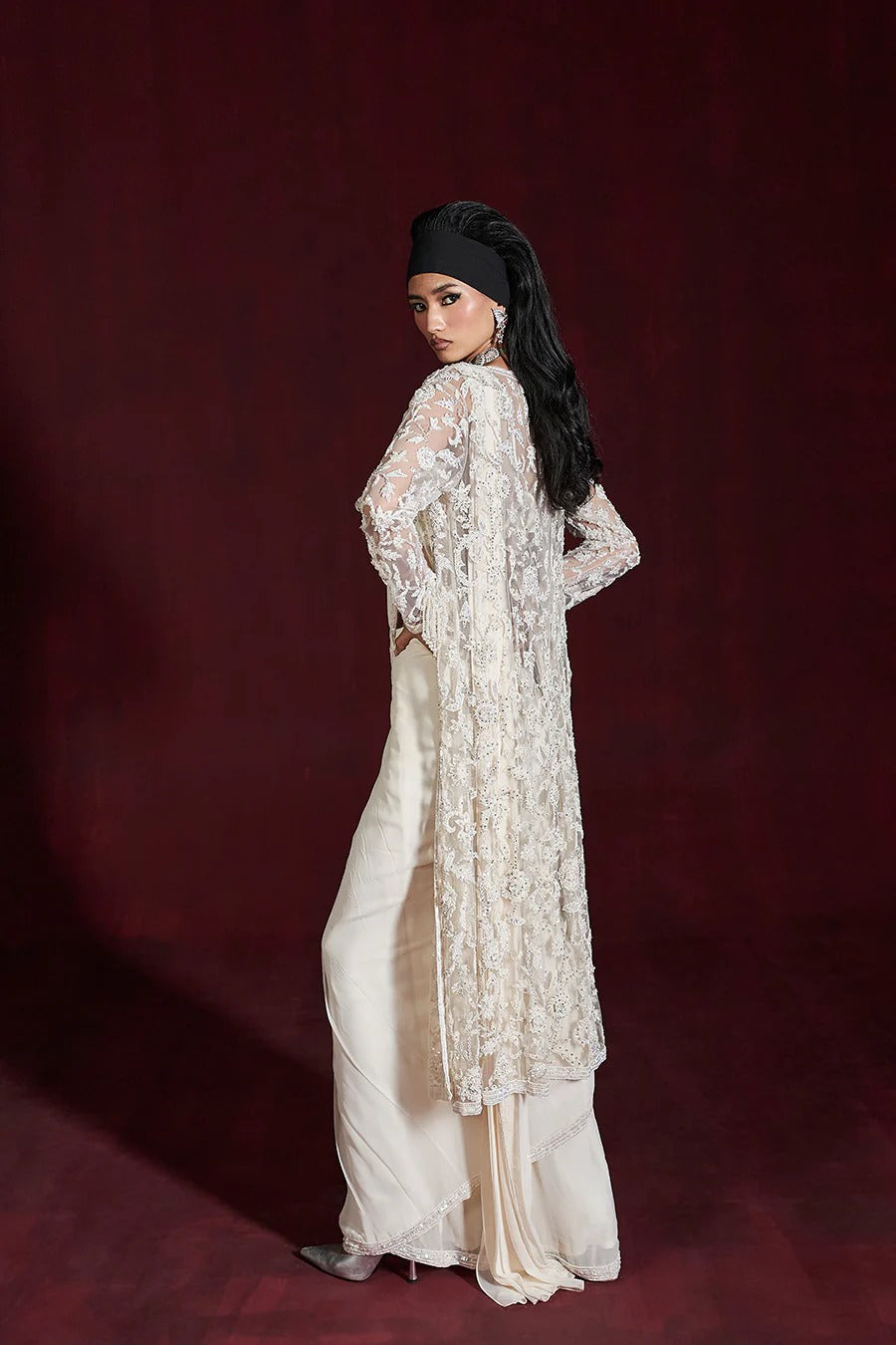 Ivory Drape Saree with Blouse & Jacket