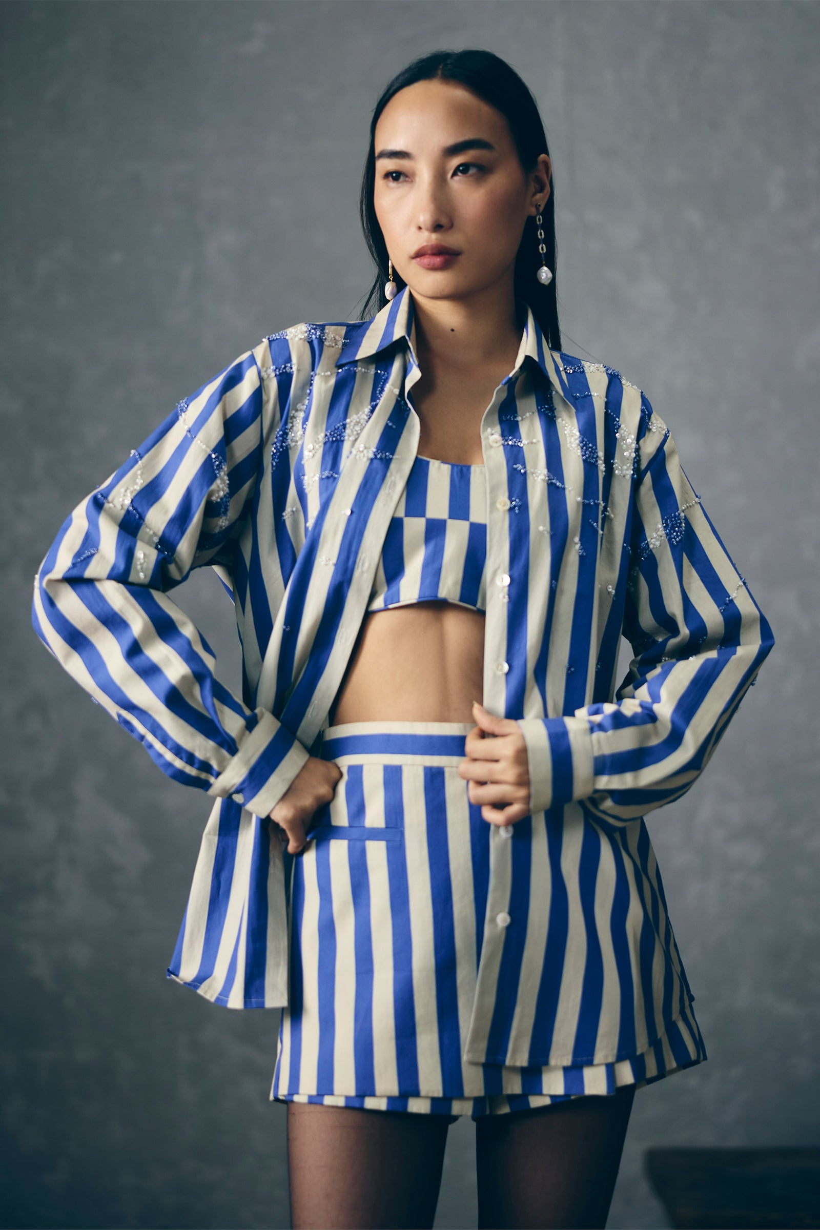 Skort Shirt Bustier Blue & White