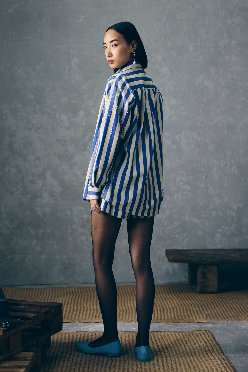 Skort Shirt Bustier Blue & White