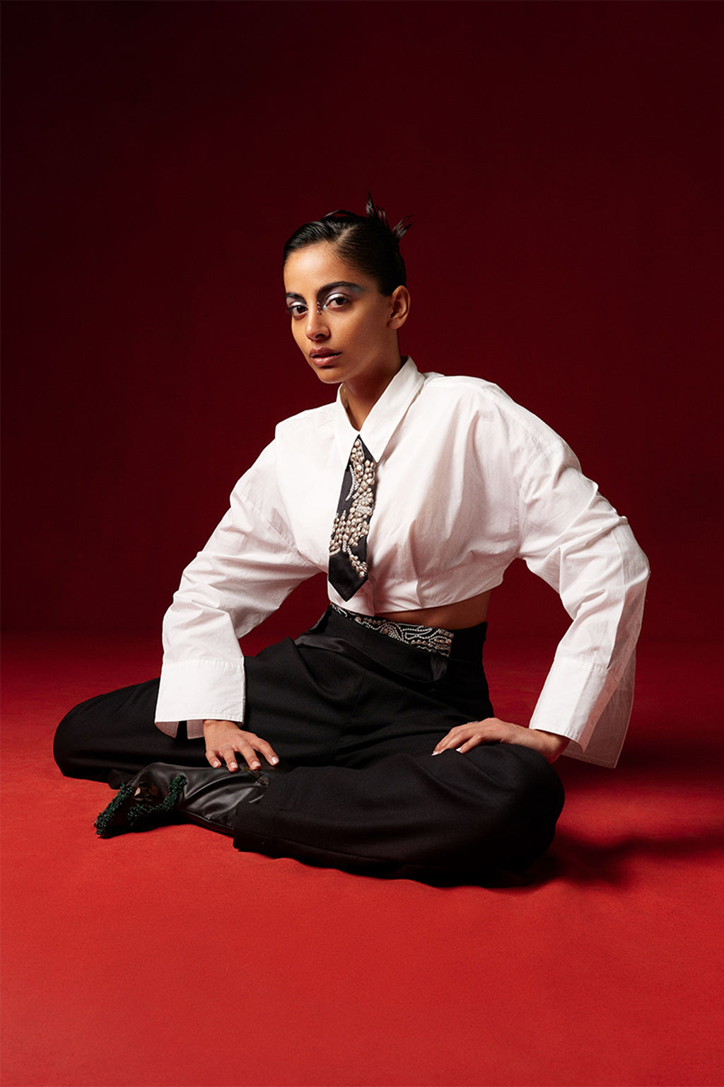 SHIRT SUSPENDERPANT TIE BLACK WHITE