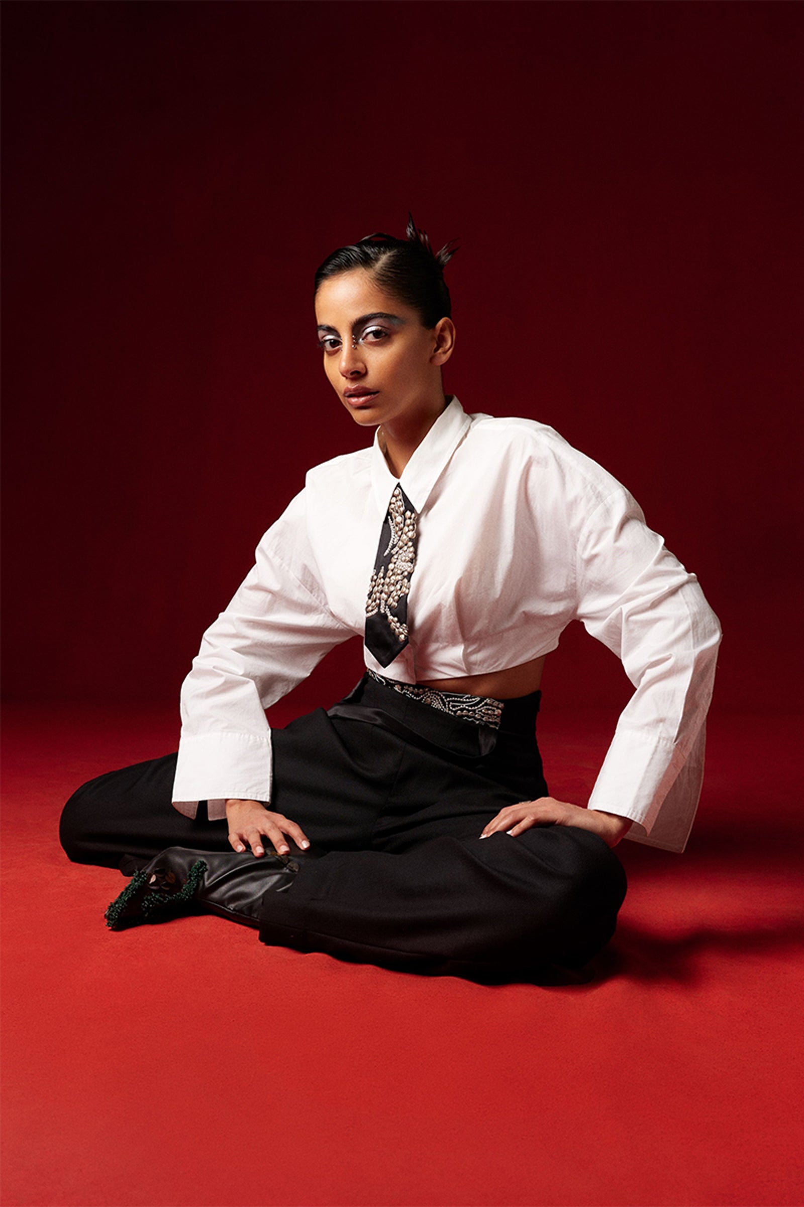 SHIRT SUSPENDERPANT TIE BLACK WHITE