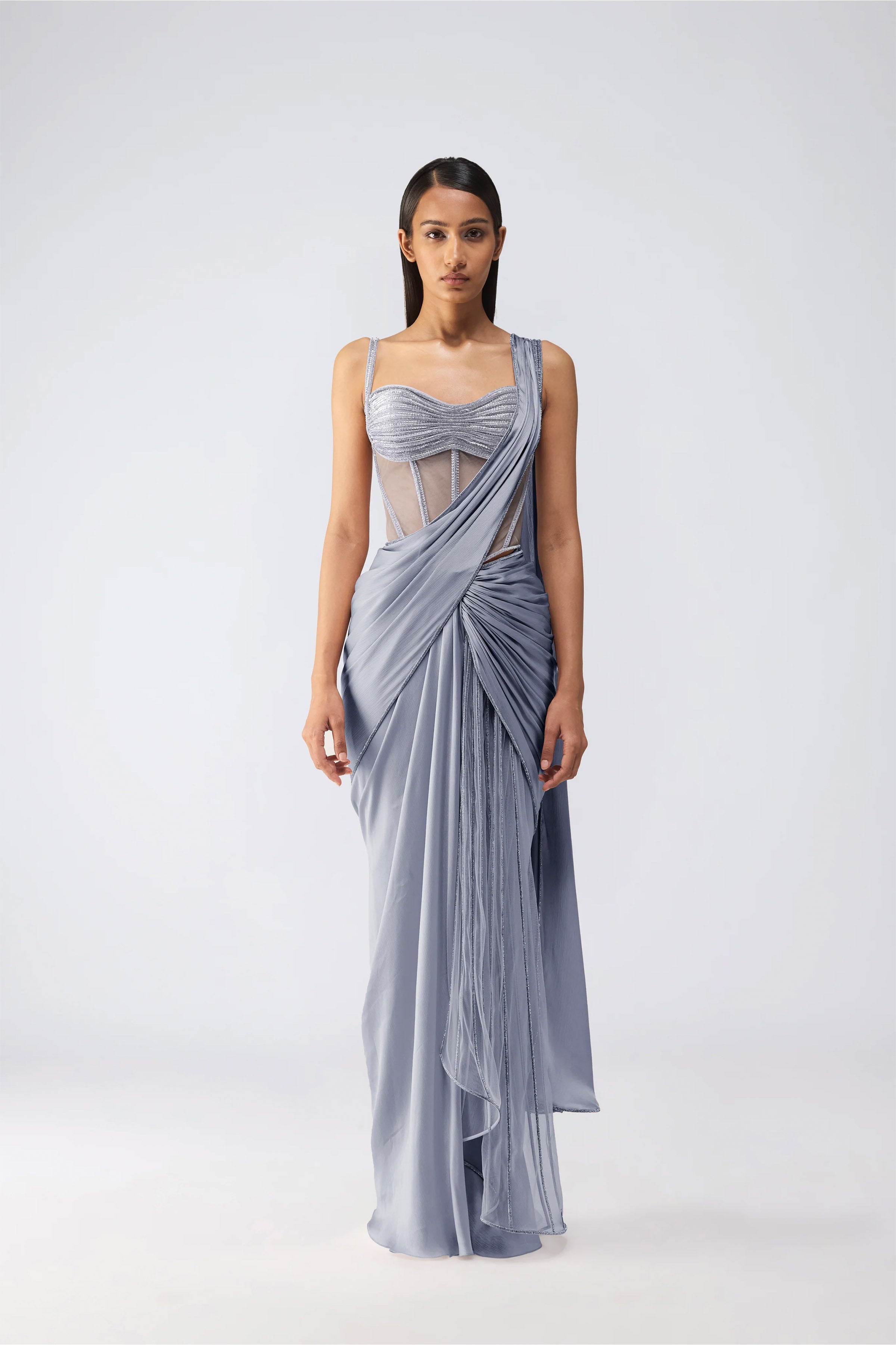 DRAPED SAREE CORSET BLUSH ICE BLUE