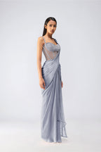 DRAPED SAREE CORSET BLUSH ICE BLUE