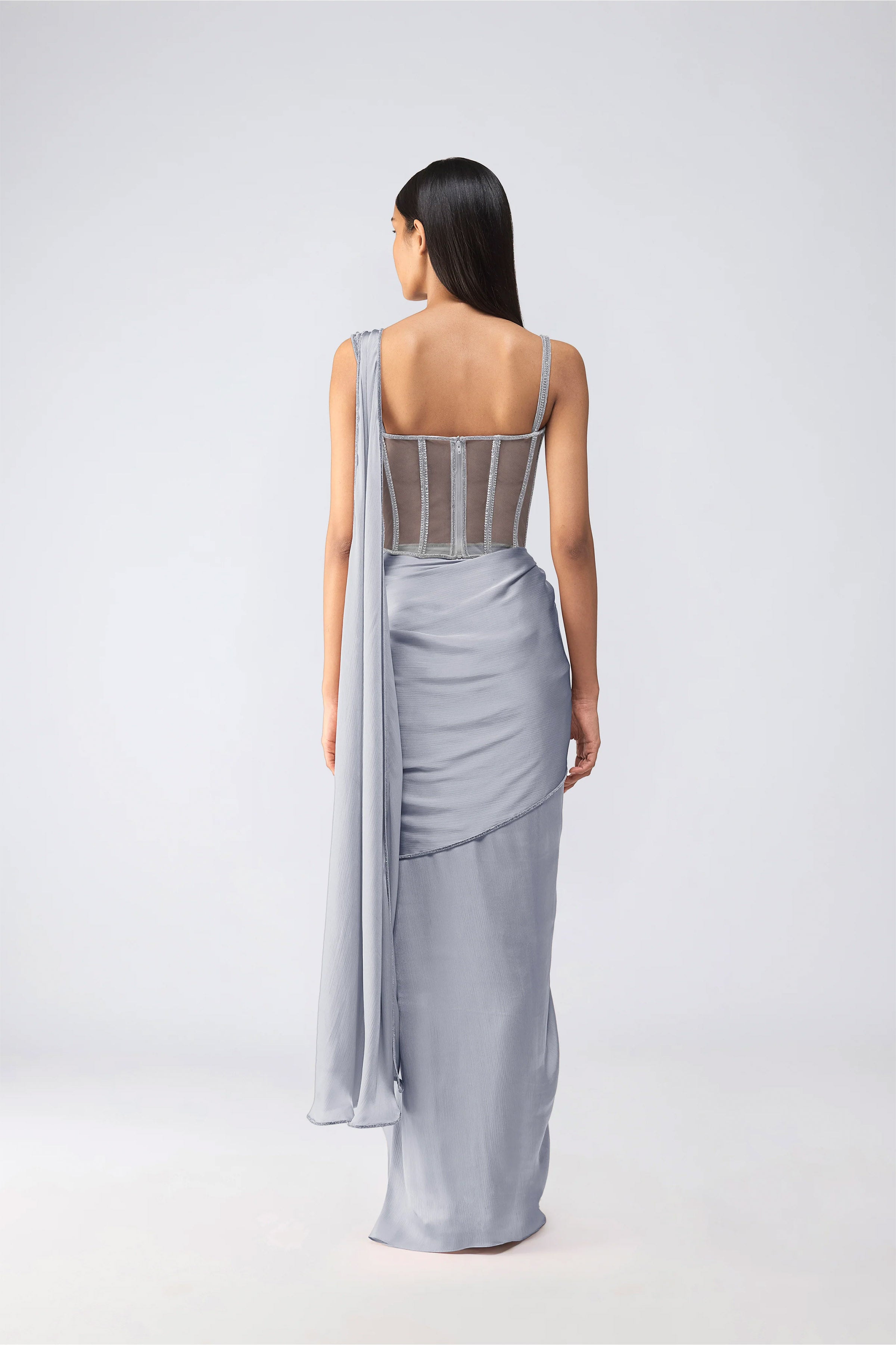 DRAPED SAREE CORSET BLUSH ICE BLUE