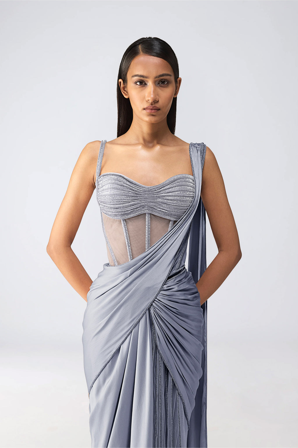 DRAPED SAREE CORSET BLUSH ICE BLUE