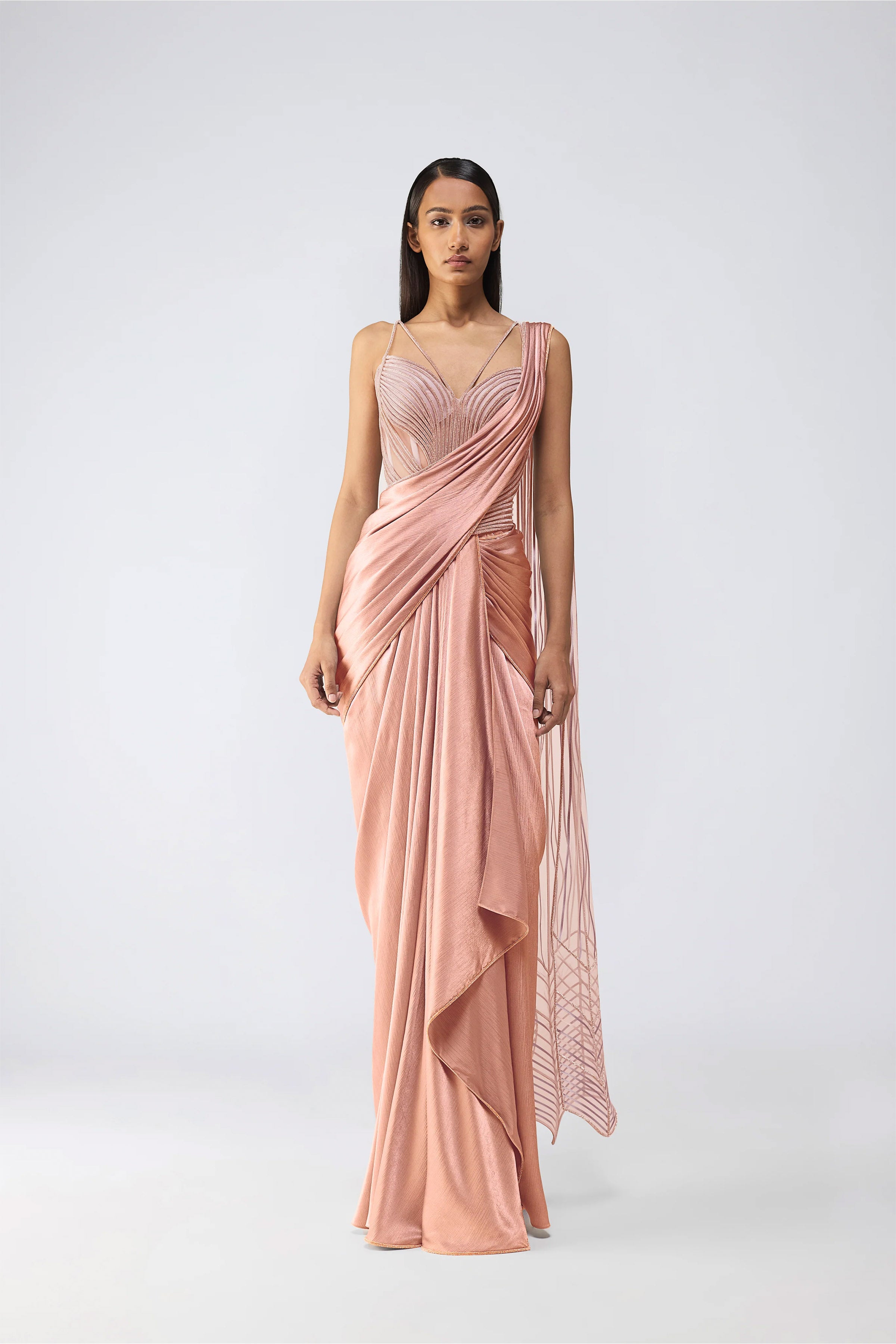 DRAPED SAREE CORSET ICE GREY ROSE