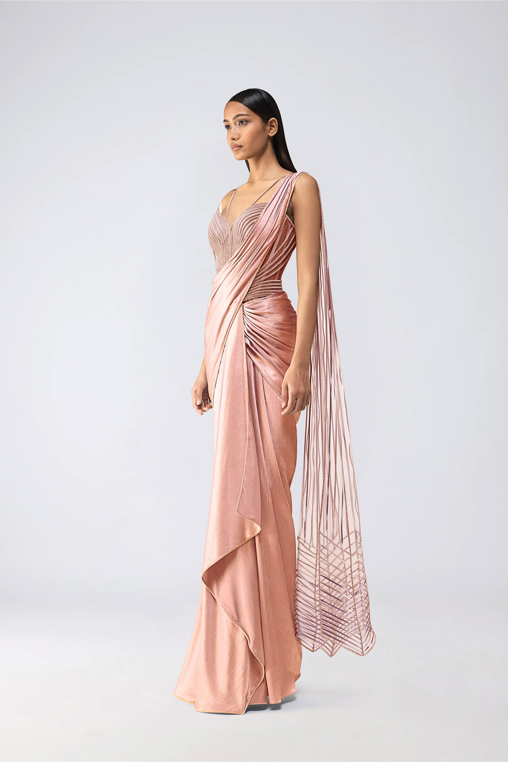 DRAPED SAREE CORSET ICE GREY ROSE