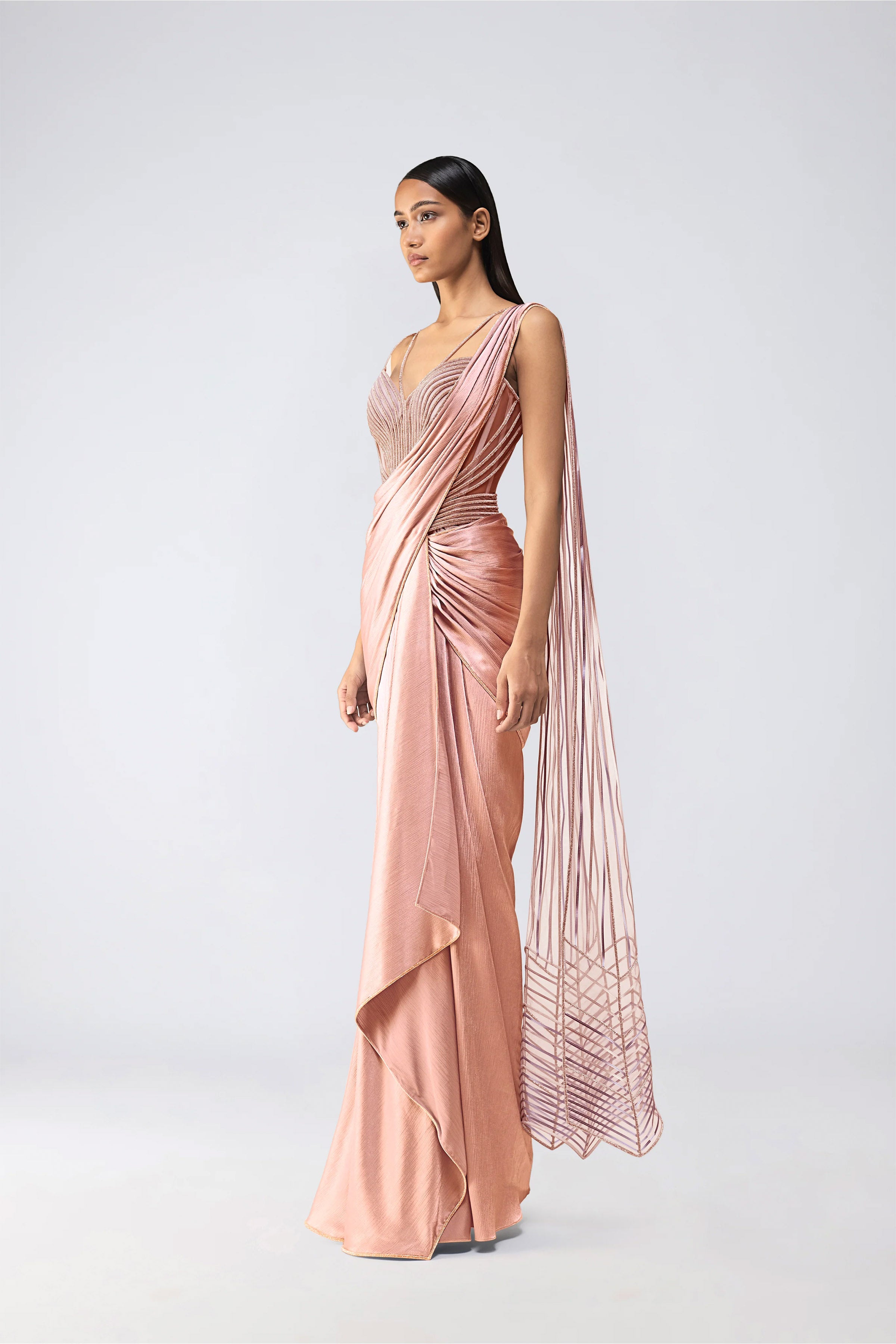 DRAPED SAREE CORSET ICE GREY ROSE