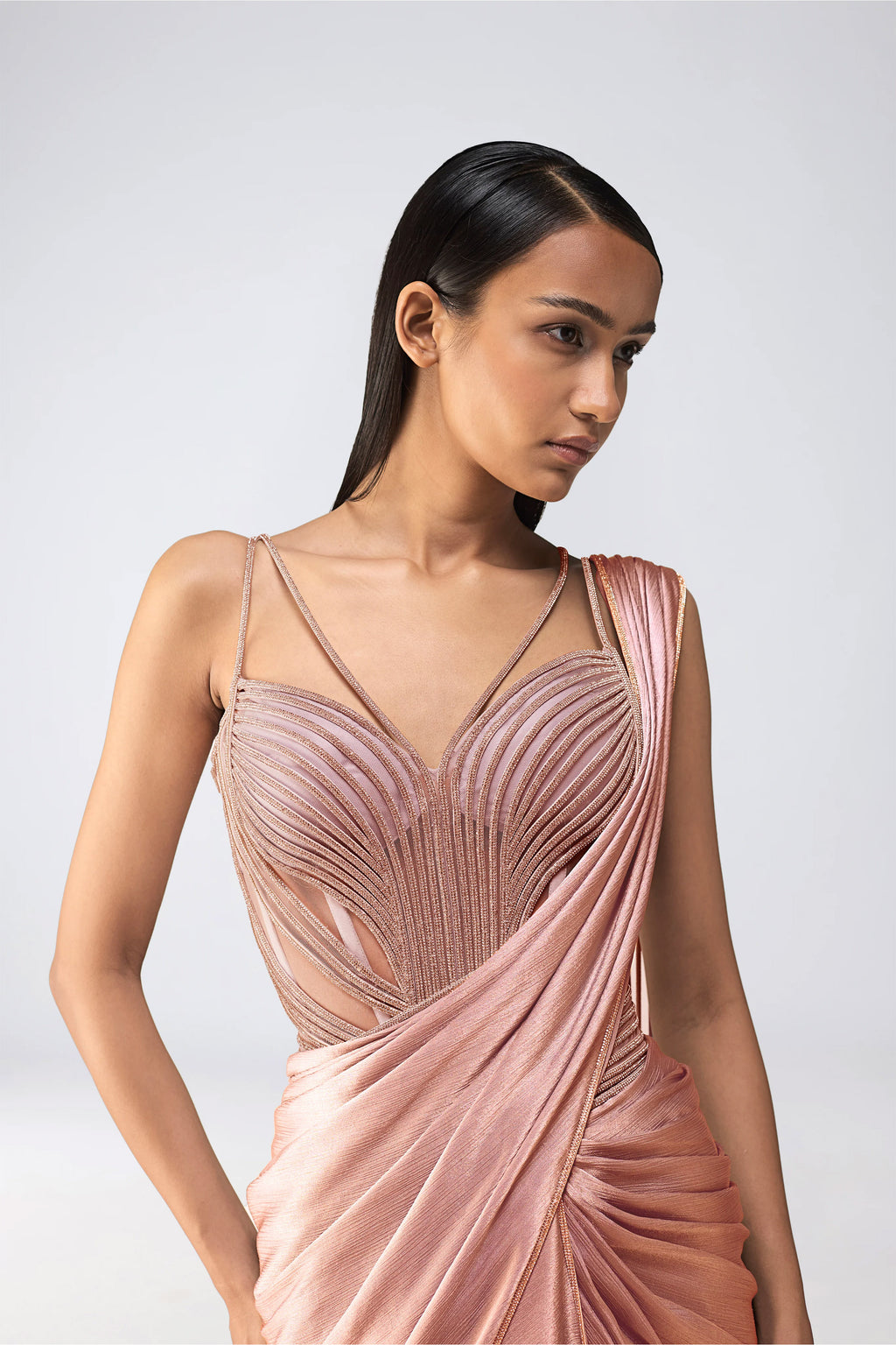DRAPED SAREE CORSET ICE GREY ROSE