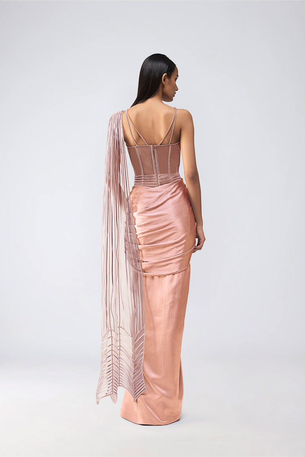 DRAPED SAREE CORSET ICE GREY ROSE