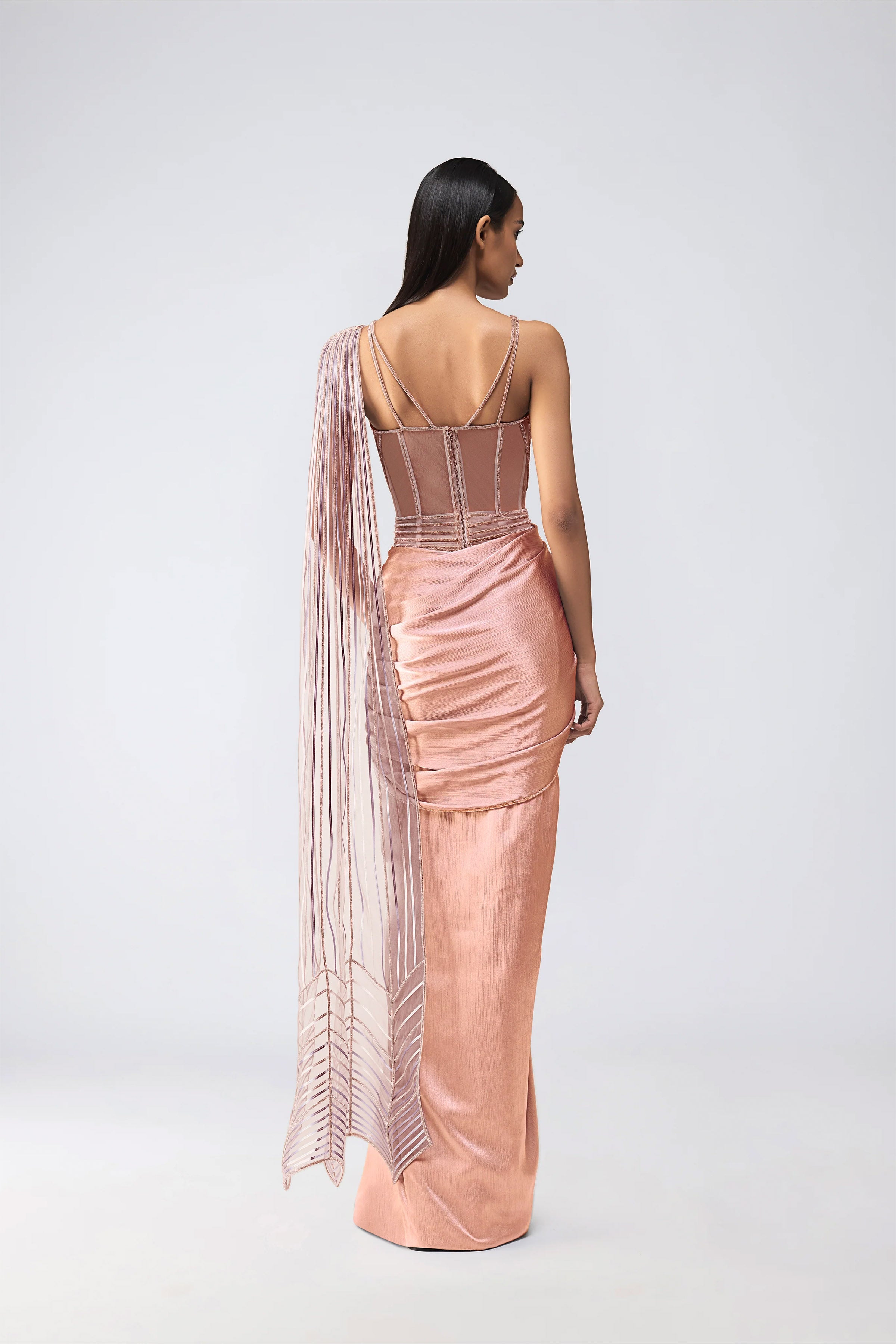 DRAPED SAREE CORSET ICE GREY ROSE