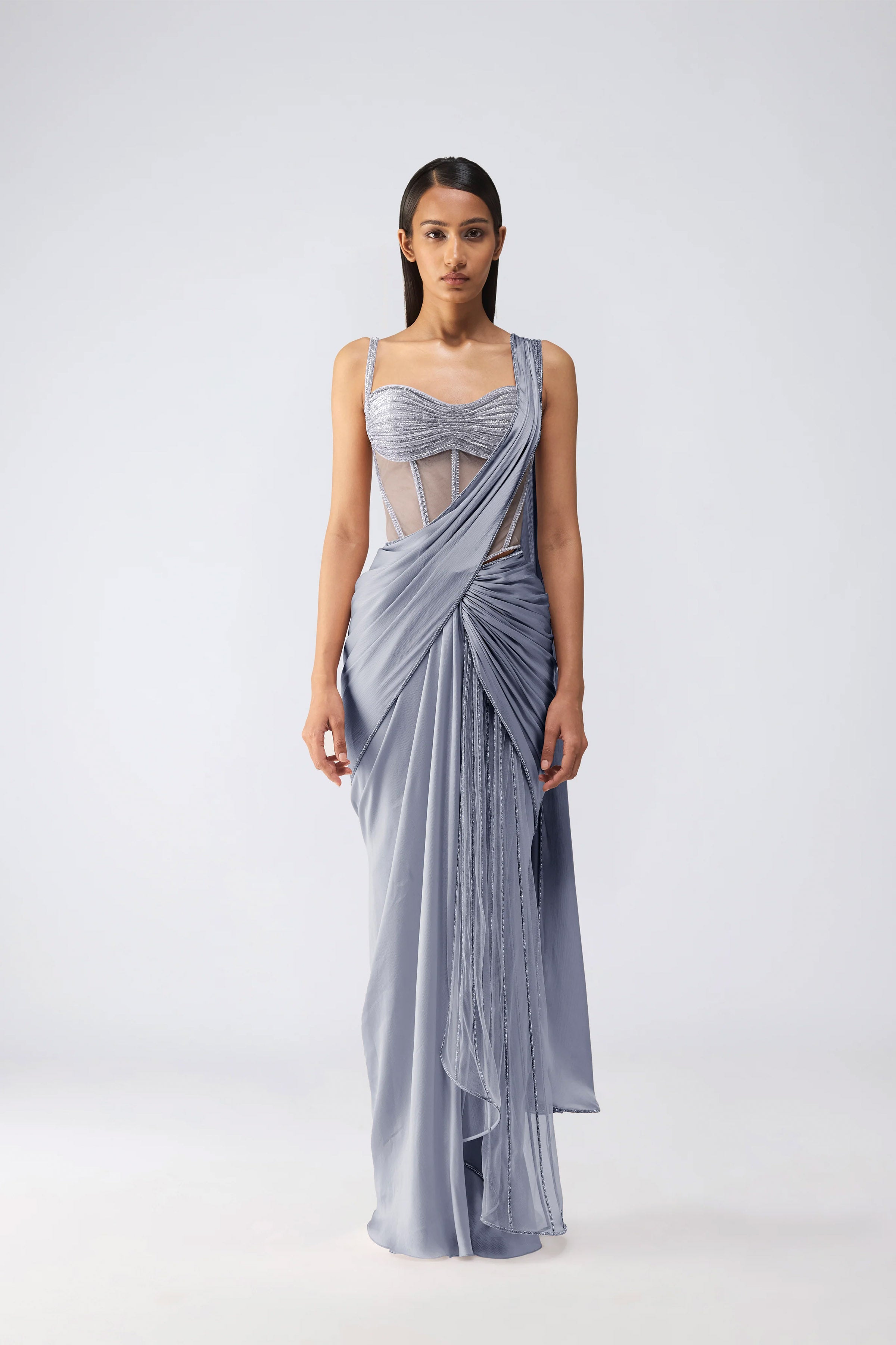 DRAPED SAREE CORSET ICE GREY