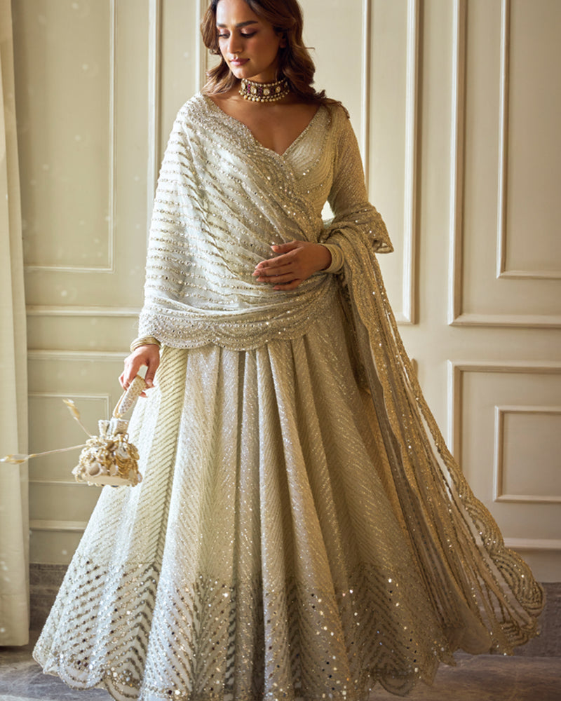 Anarkali Dupatta Churidar Ivory