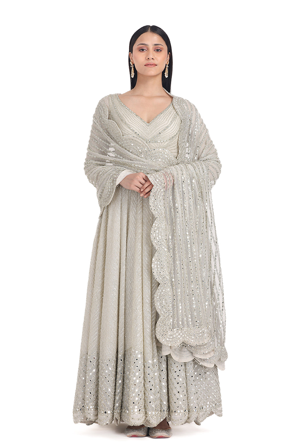 ABHINAV MISHRA ANARKALI DUPATTA CHURIDAR IVORY