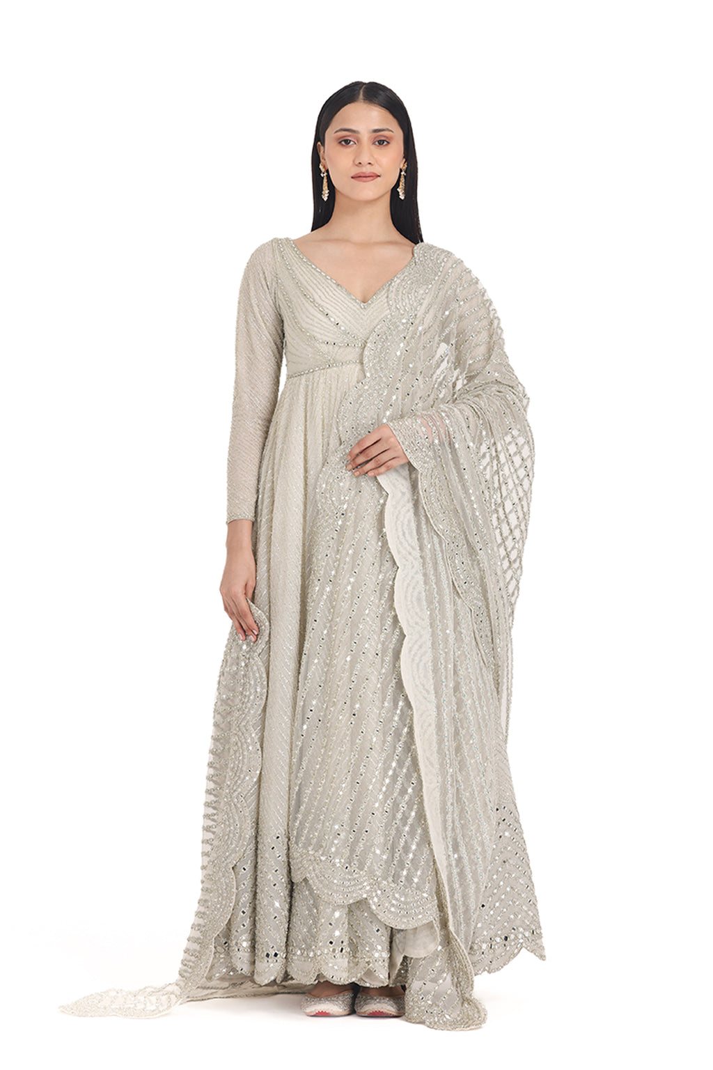 ABHINAV MISHRA ANARKALI DUPATTA CHURIDAR IVORY