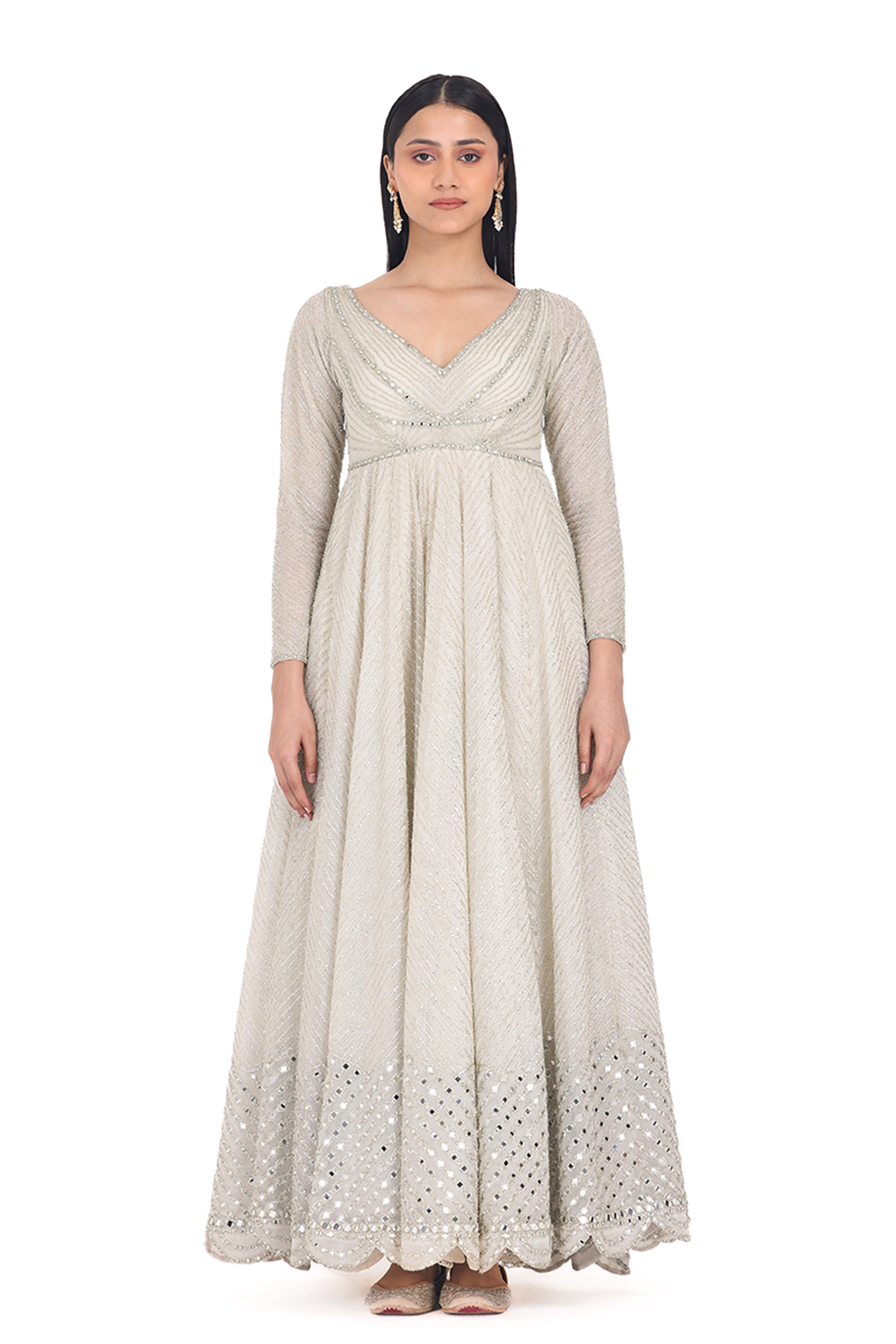 ABHINAV MISHRA ANARKALI DUPATTA CHURIDAR IVORY