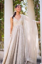 ABHINAV MISHRA GOWN DUPATTA BEIGE