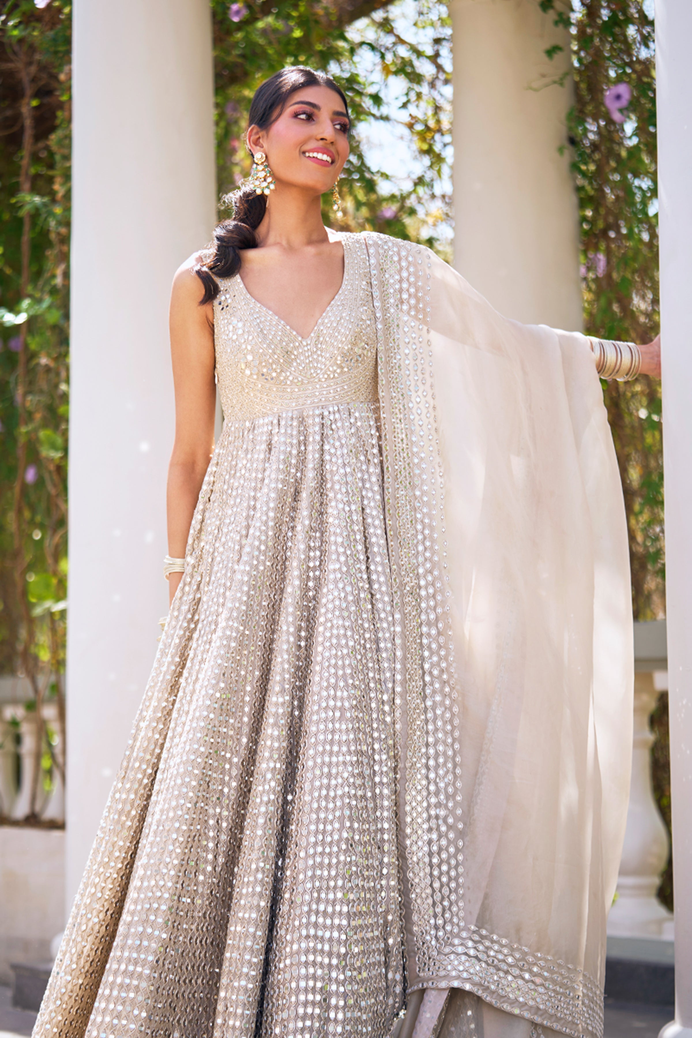 ABHINAV MISHRA GOWN DUPATTA BEIGE