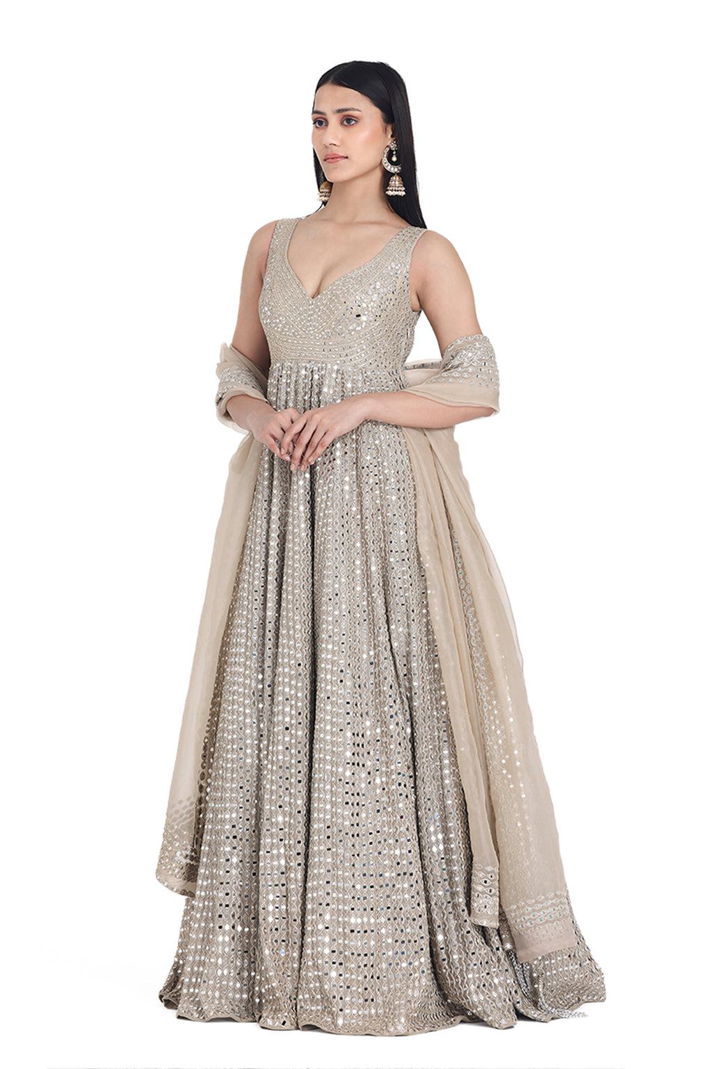 ABHINAV MISHRA GOWN DUPATTA BEIGE