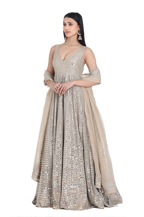 ABHINAV MISHRA GOWN DUPATTA BEIGE