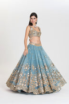 ABHINAV MISHRA LEHENGA BLOUSE DUPATTA BLUE GOLD