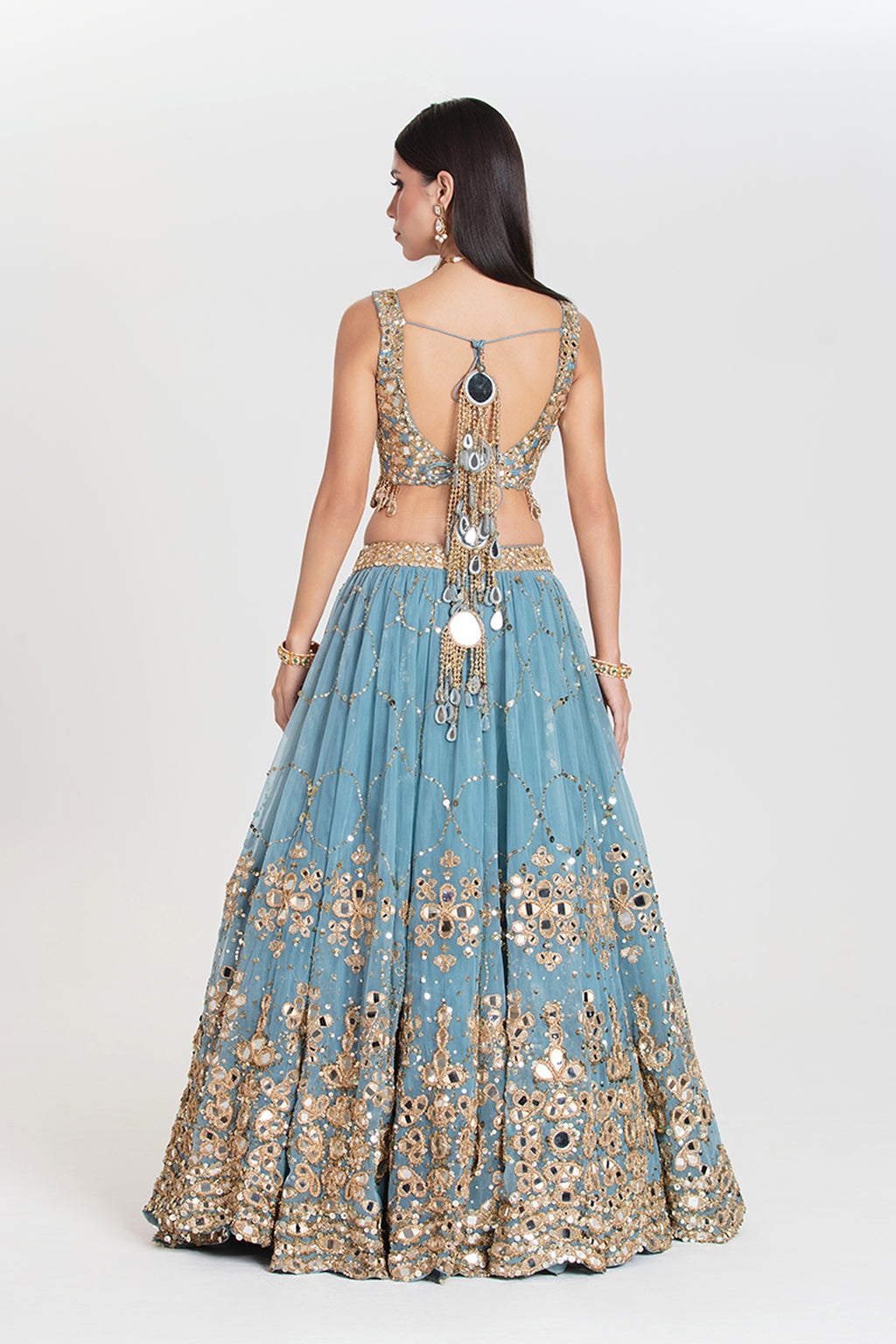 ABHINAV MISHRA LEHENGA BLOUSE DUPATTA BLUE GOLD