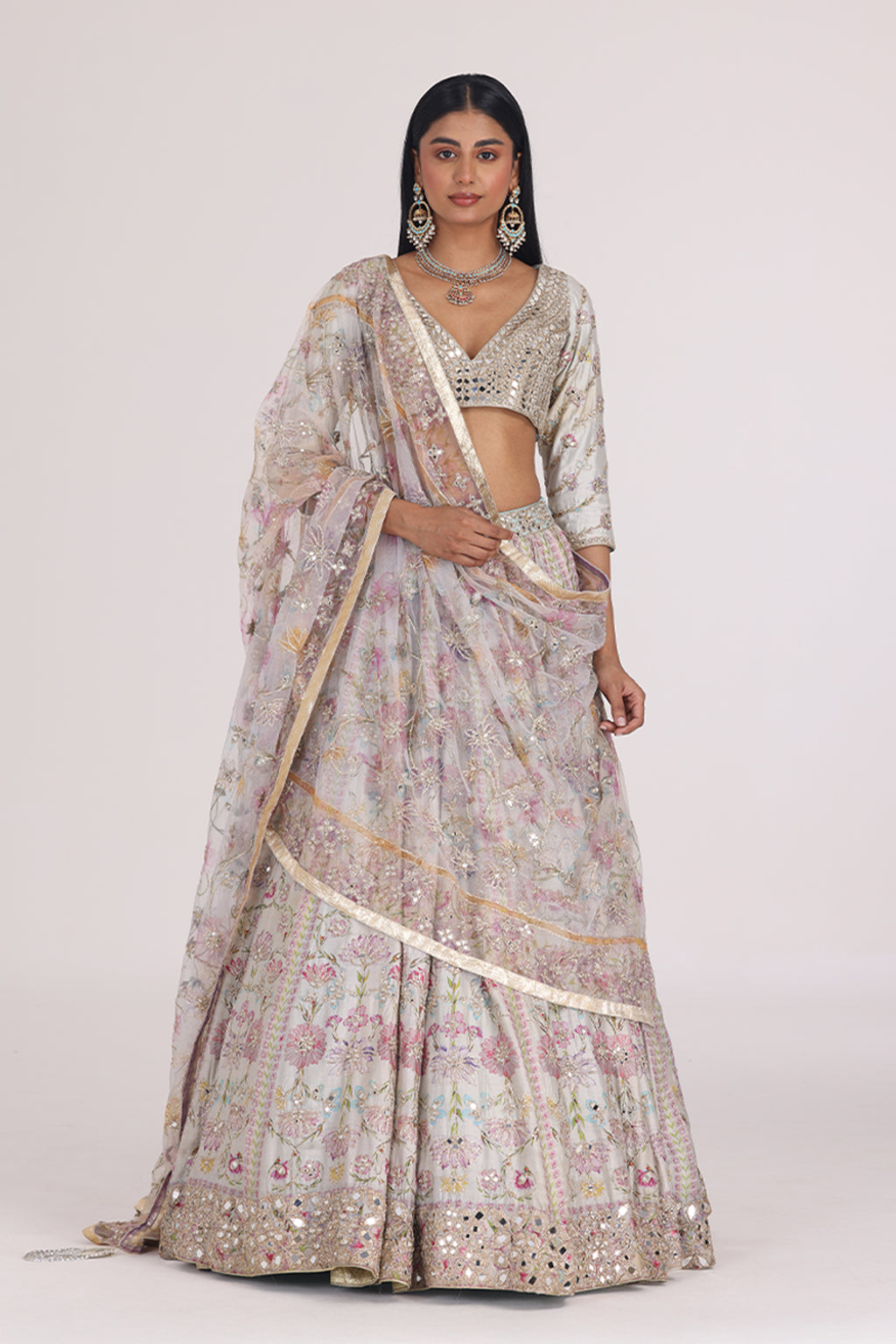 ABHINAV MISHRA LEHENGA BLOUSE DUPATTA SAGE GREEN