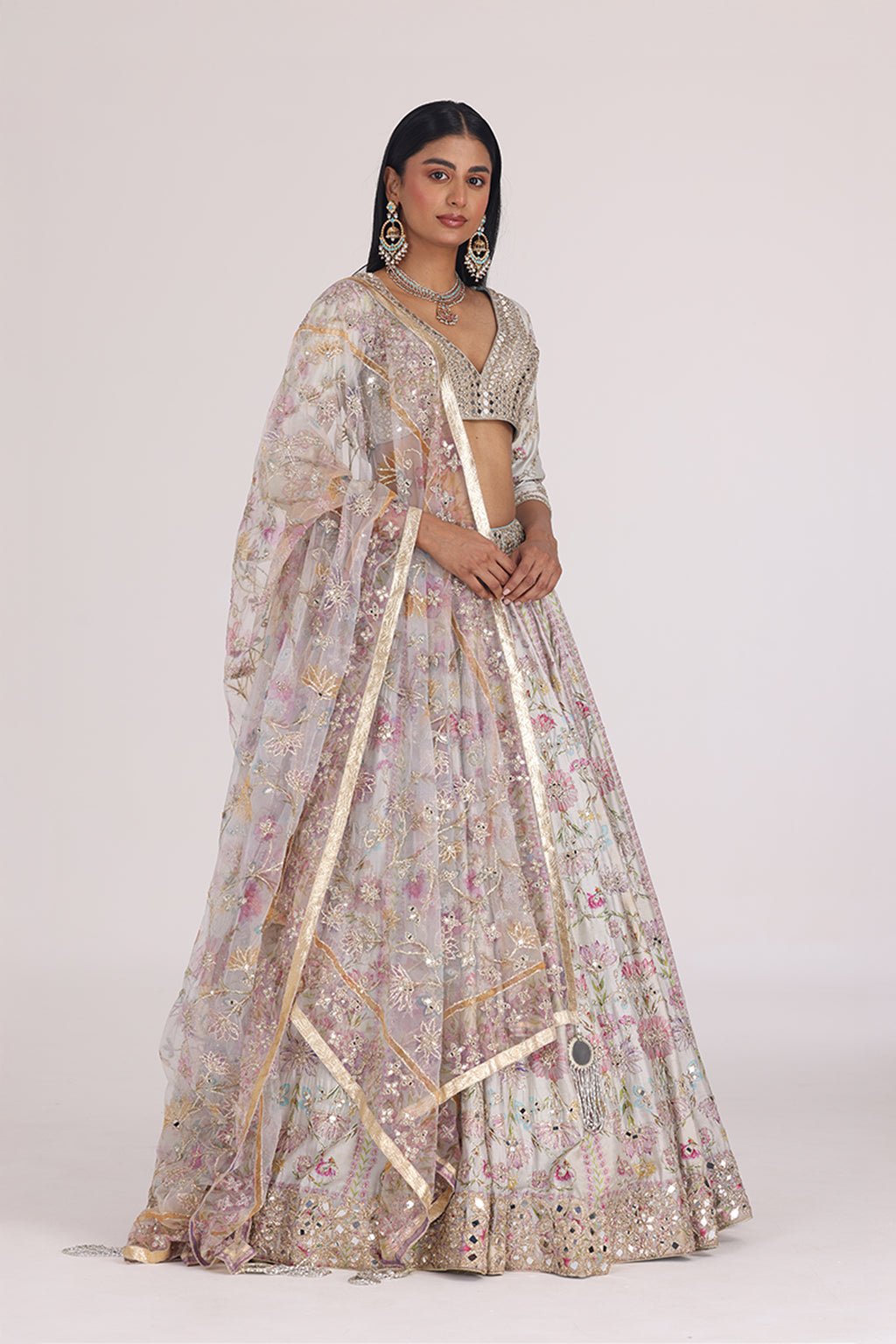 ABHINAV MISHRA LEHENGA BLOUSE DUPATTA SAGE GREEN