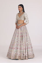ABHINAV MISHRA LEHENGA BLOUSE DUPATTA SAGE GREEN
