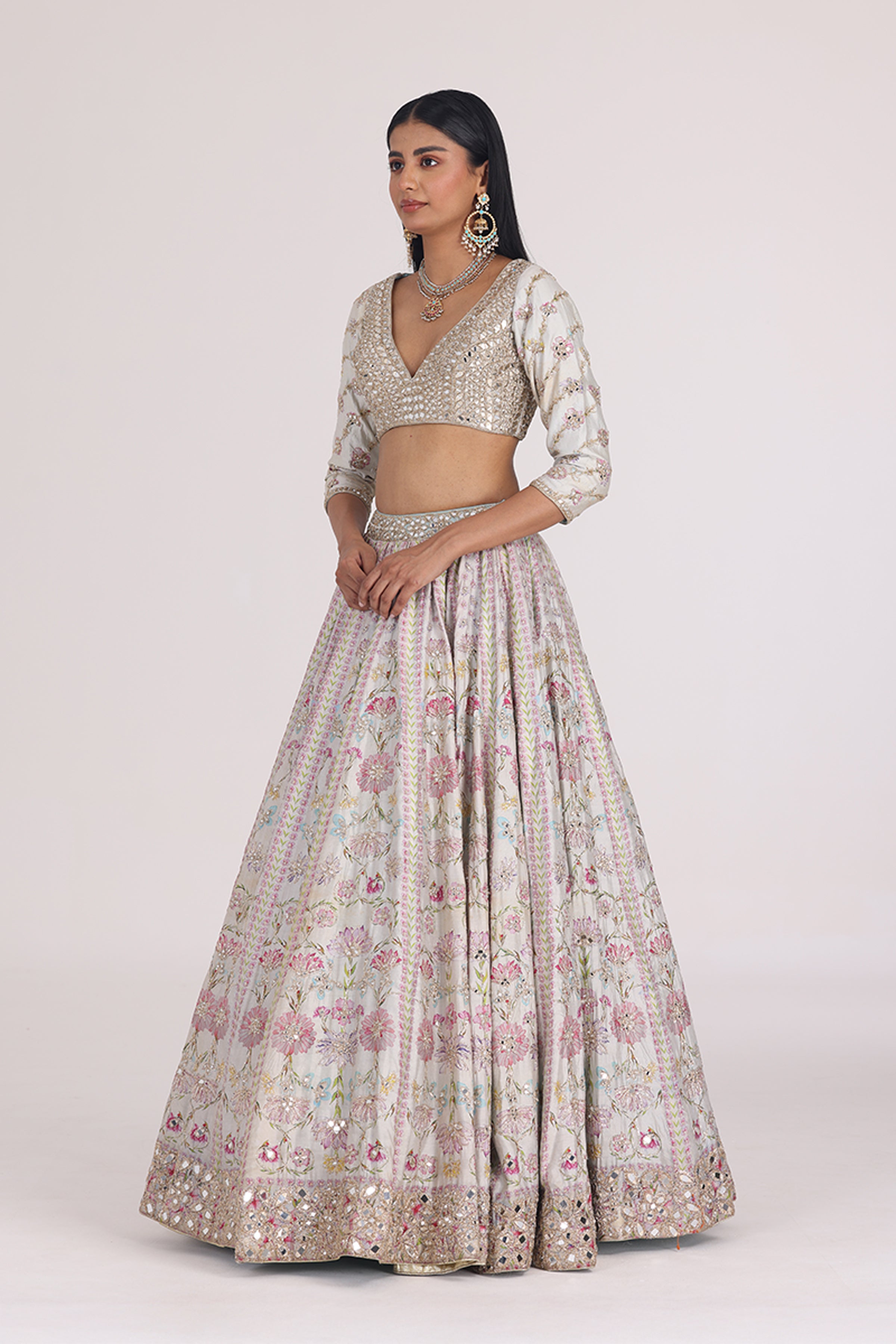 ABHINAV MISHRA LEHENGA BLOUSE DUPATTA SAGE GREEN
