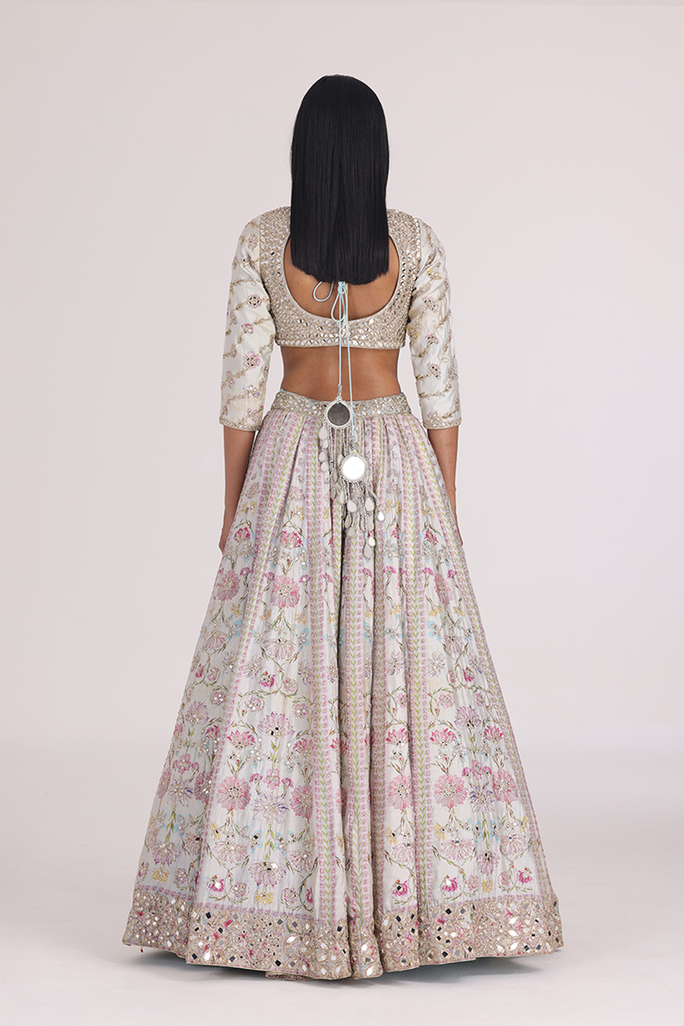 ABHINAV MISHRA LEHENGA BLOUSE DUPATTA SAGE GREEN