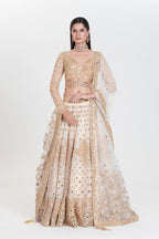 ABHINAV MISHRA LEHENGA BLOUSE DUPATTA IVORY GOLD