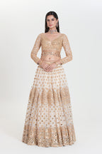 ABHINAV MISHRA LEHENGA BLOUSE DUPATTA IVORY GOLD