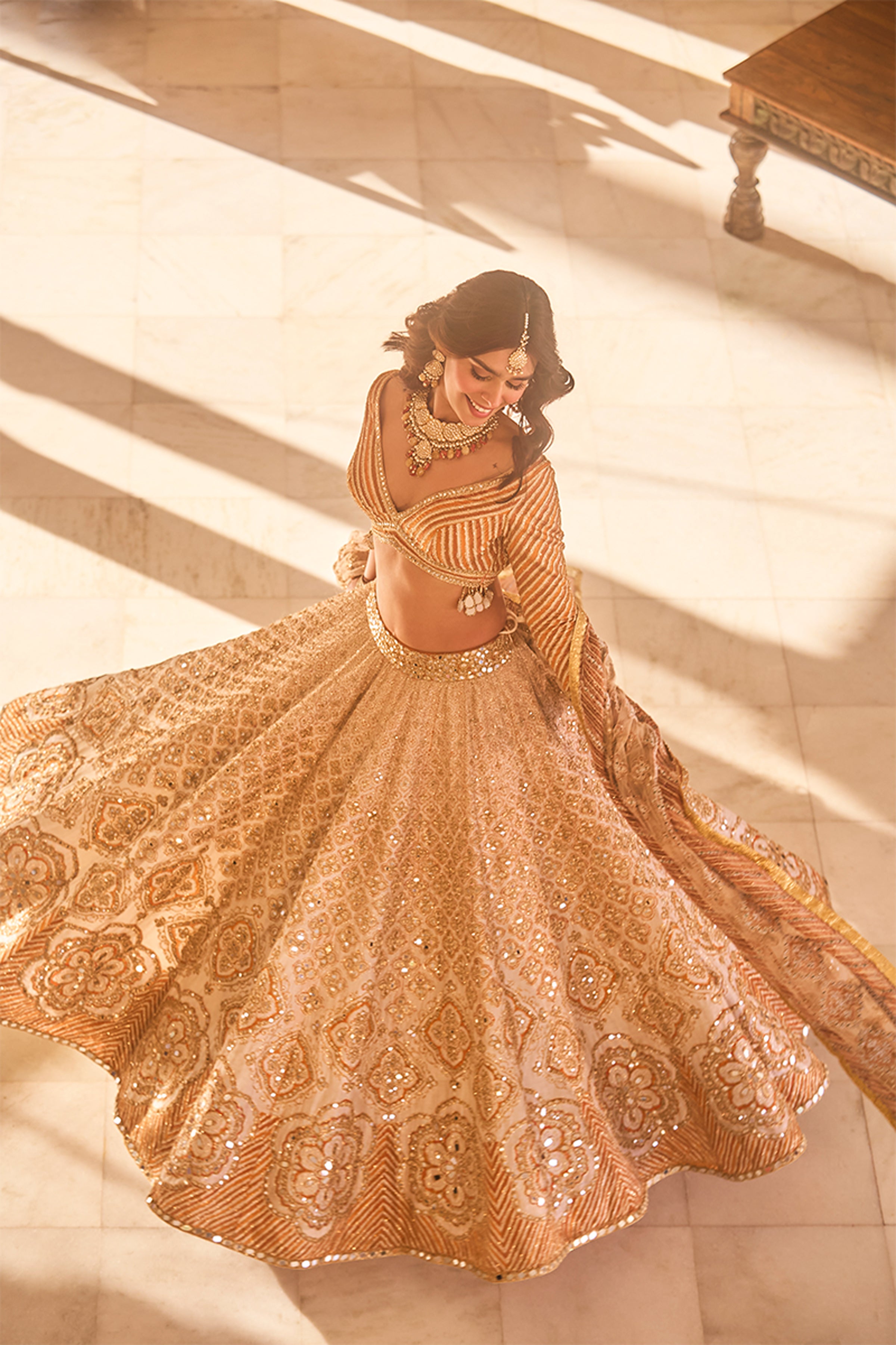 ABHINAV MISHRA LEHENGA BLOUSE DUPATTA ORANGE