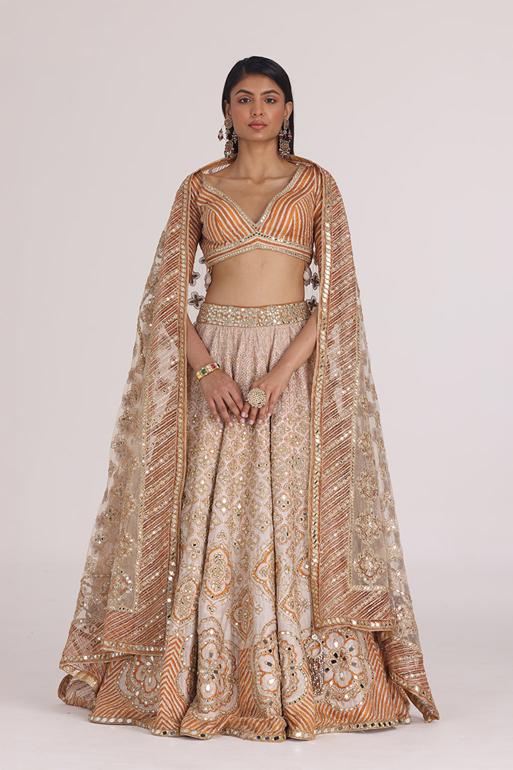 ABHINAV MISHRA LEHENGA BLOUSE DUPATTA ORANGE
