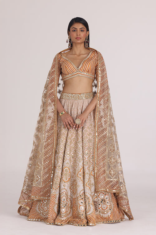 ABHINAV MISHRA LEHENGA BLOUSE DUPATTA ORANGE