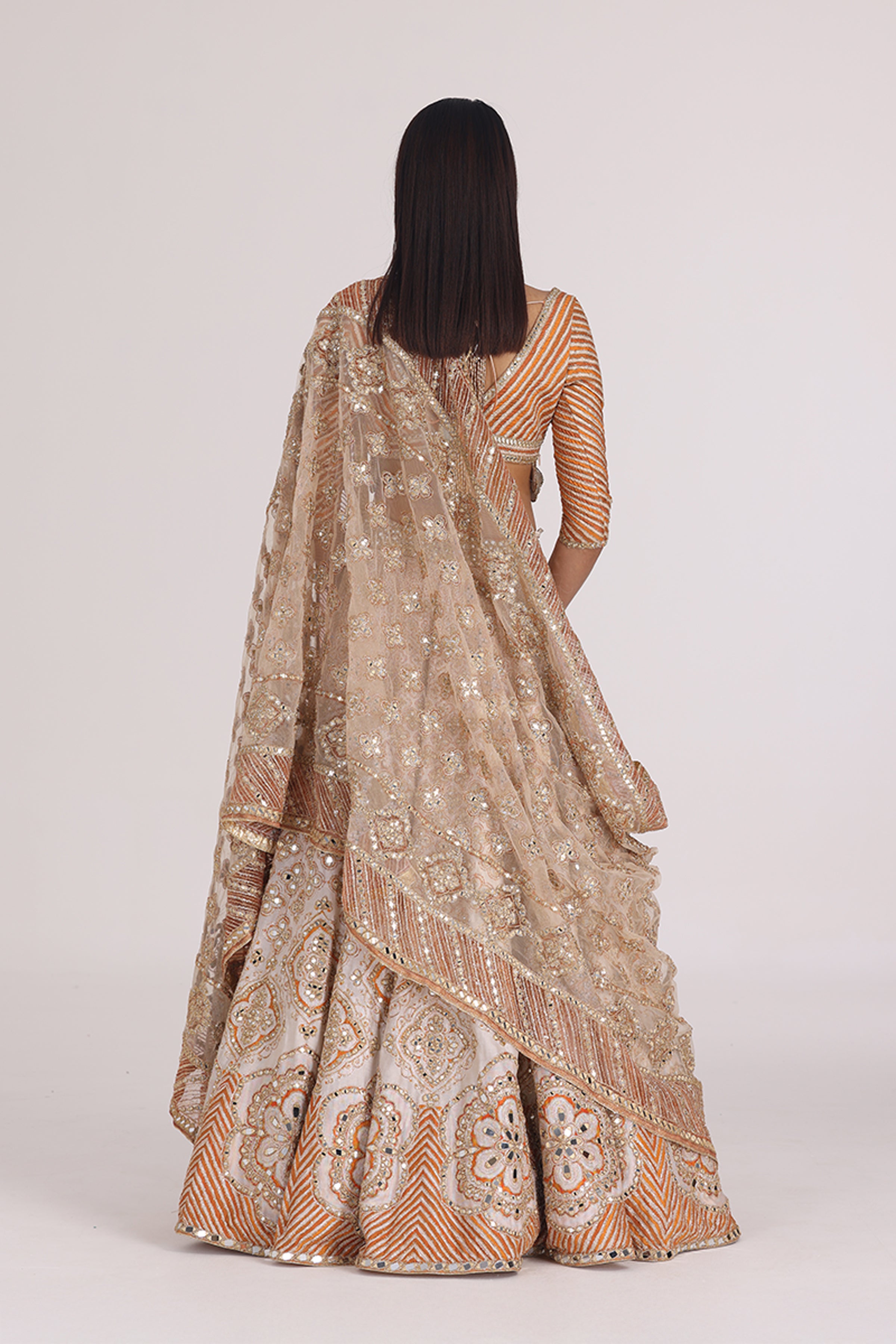 ABHINAV MISHRA LEHENGA BLOUSE DUPATTA ORANGE