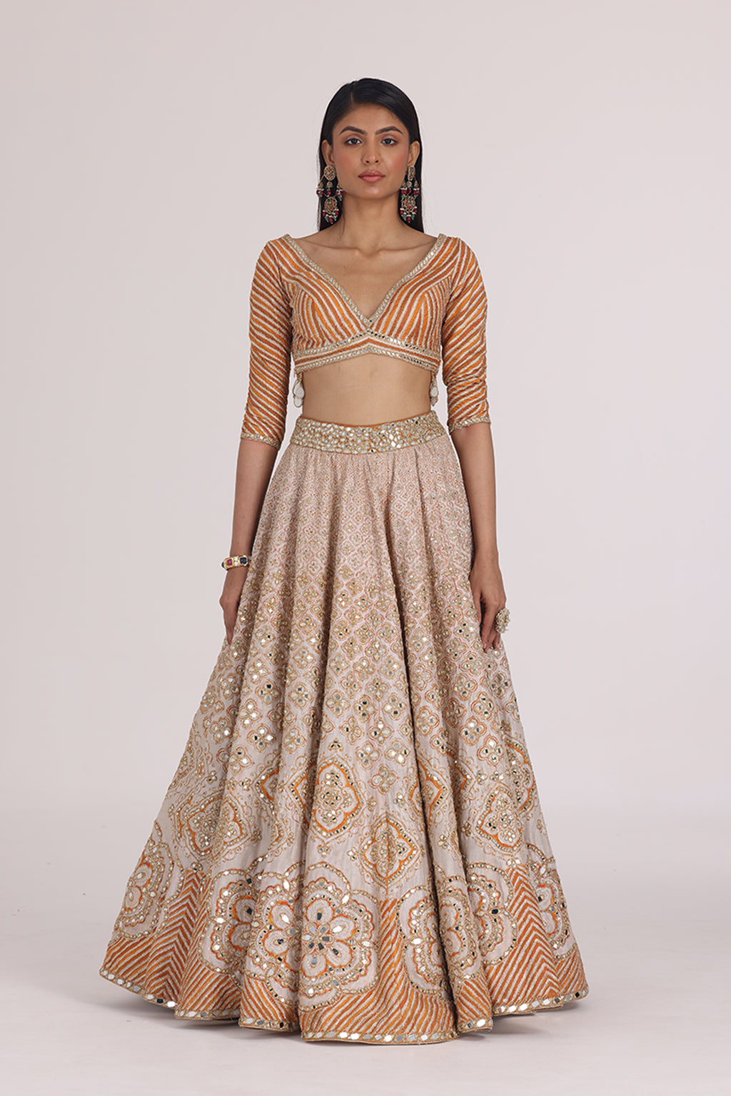 ABHINAV MISHRA LEHENGA BLOUSE DUPATTA ORANGE