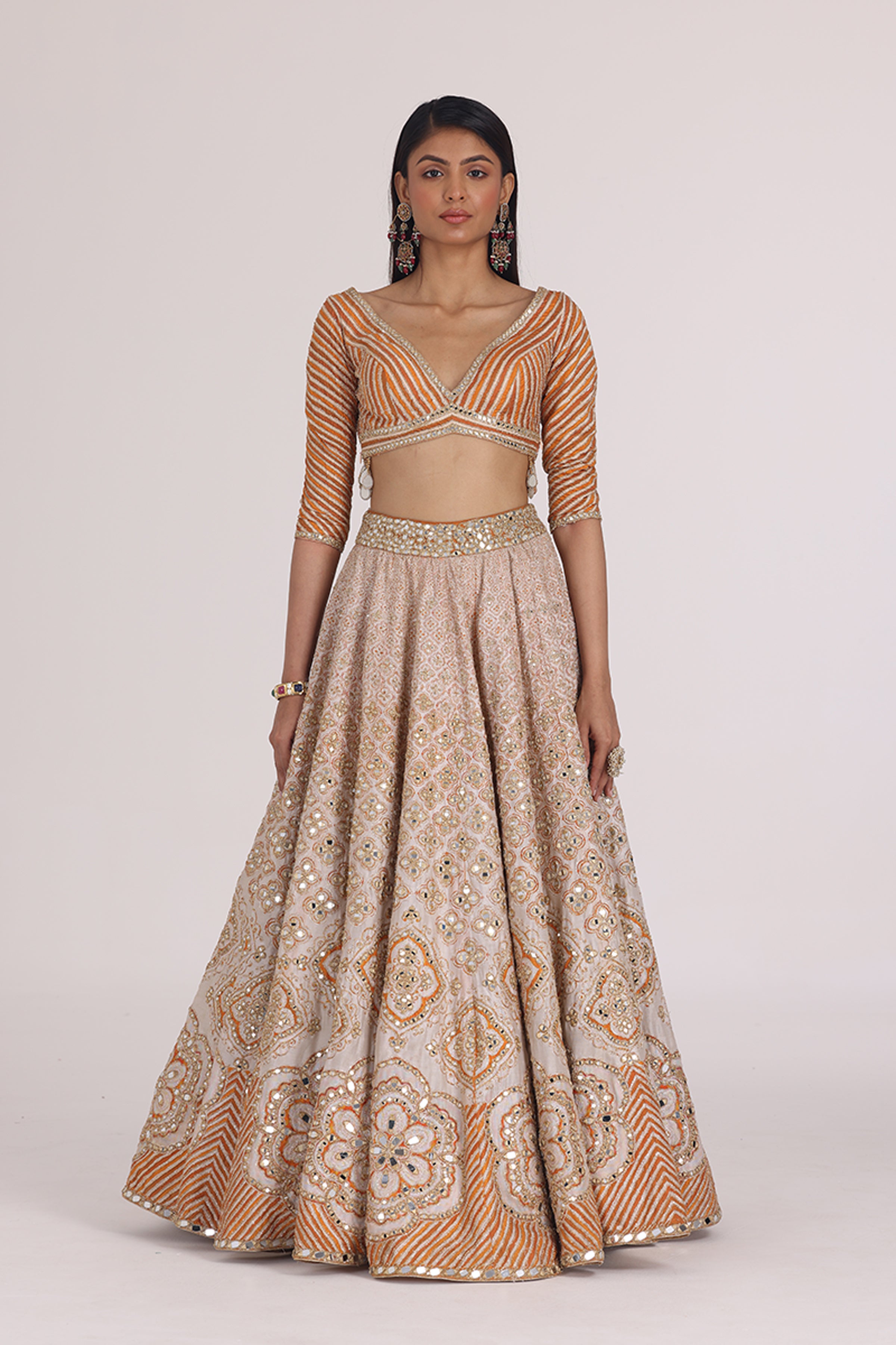 ABHINAV MISHRA LEHENGA BLOUSE DUPATTA ORANGE