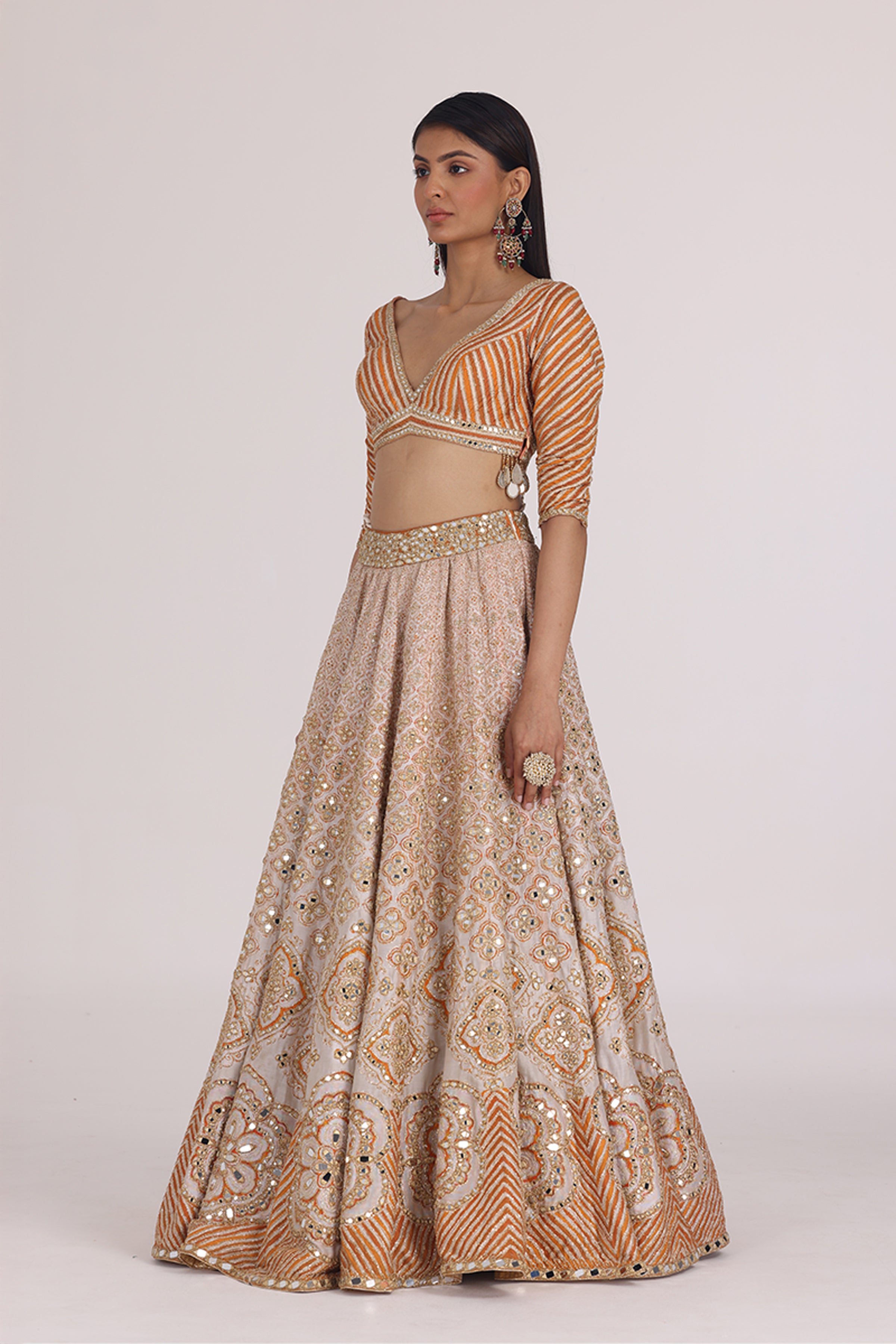 ABHINAV MISHRA LEHENGA BLOUSE DUPATTA ORANGE