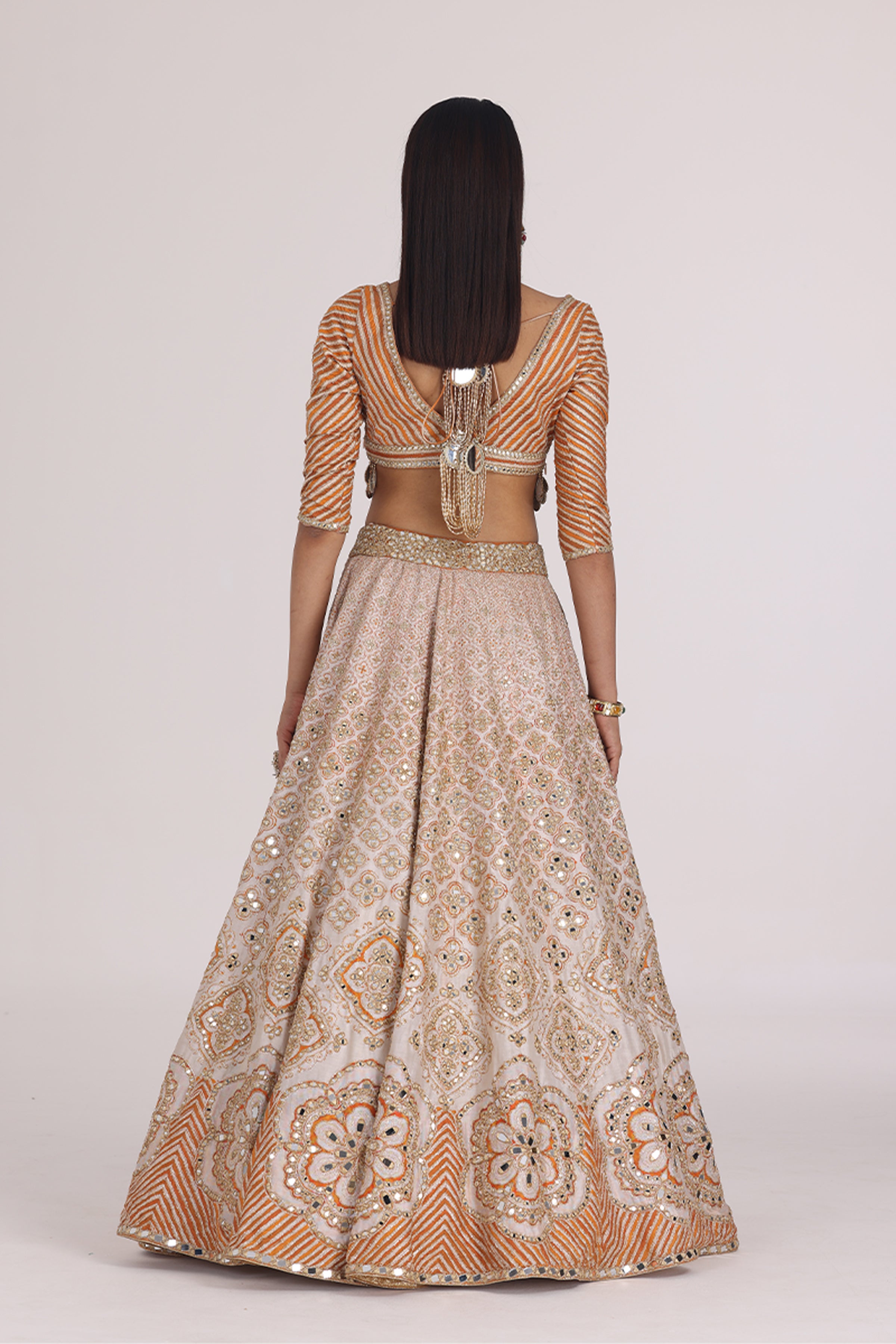 ABHINAV MISHRA LEHENGA BLOUSE DUPATTA ORANGE