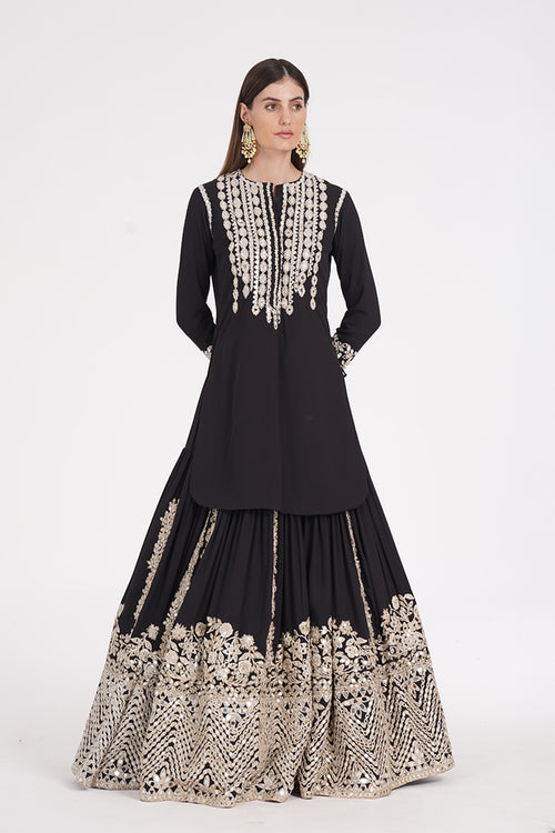 ABHINAV MISHRA LEHENGA KURTI BLACK