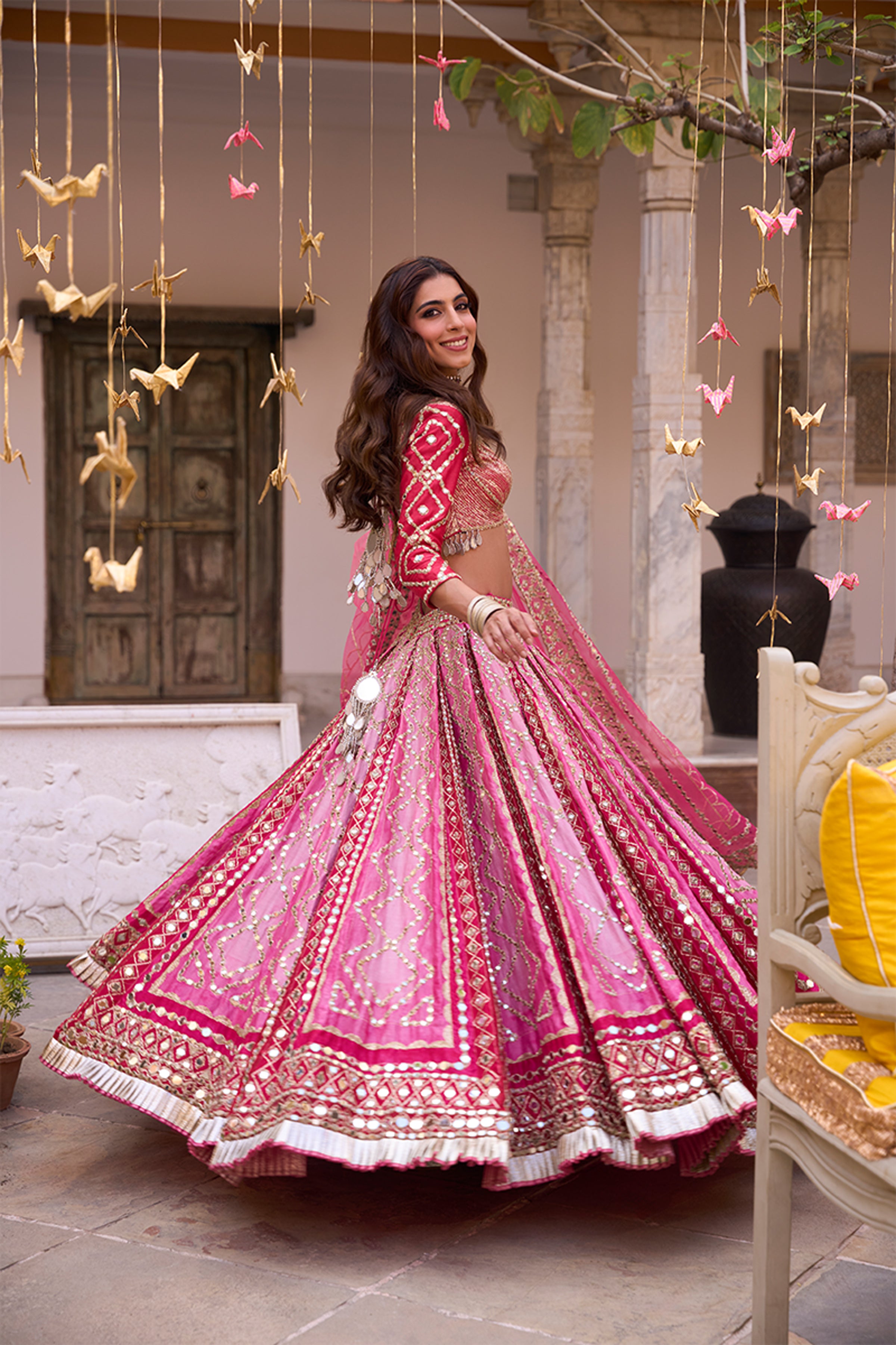 ABHINAV MISHRA LEHENGA BLOUSE DUPATTA PINK