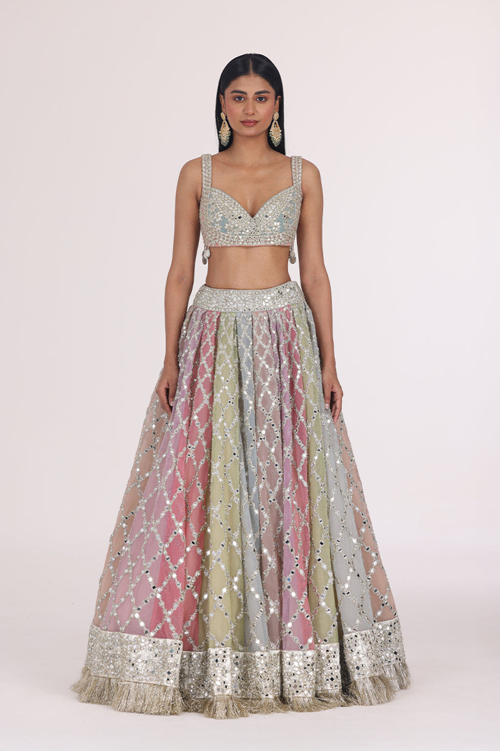 ABHINAV MISHRA LEHENGA BLOUSE DUPATTA PEACH MULTICOLOUR