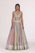 ABHINAV MISHRA LEHENGA BLOUSE DUPATTA PEACH MULTICOLOUR