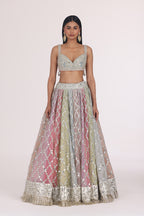 ABHINAV MISHRA LEHENGA BLOUSE DUPATTA PEACH MULTICOLOUR