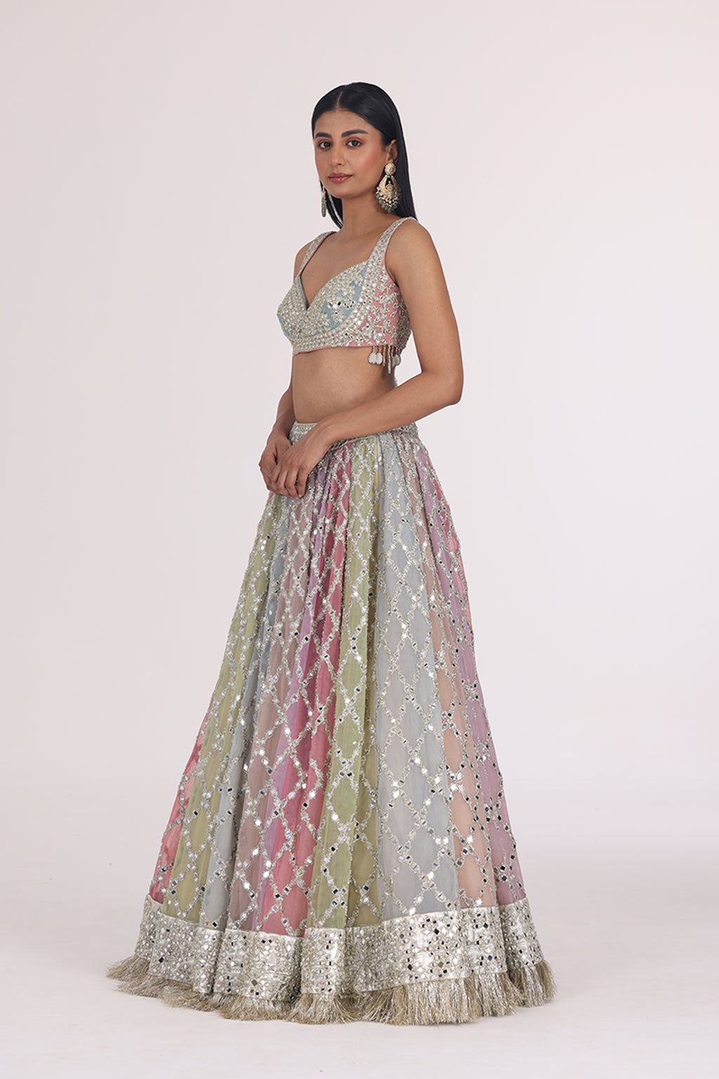 ABHINAV MISHRA LEHENGA BLOUSE DUPATTA PEACH MULTICOLOUR